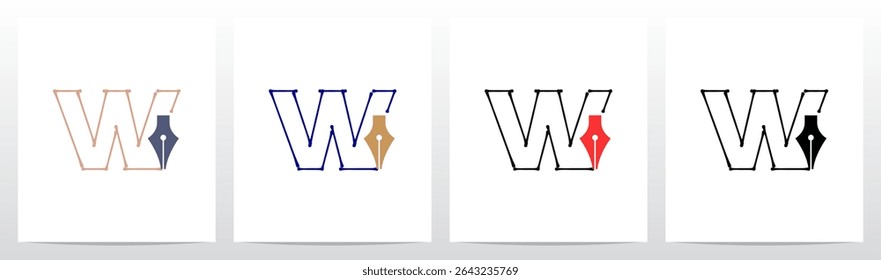 Fountain Pen Ink Lines Outlines Letter Initial Logo Design W