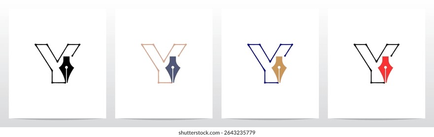 Fountain Pen Ink Lines Outlines Letter Initial Logo Design Y