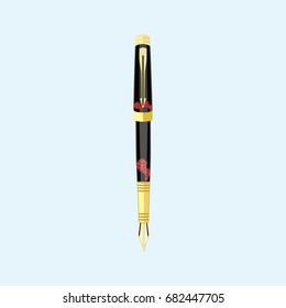 Fountain pen or ink pen vector flat illustration. Office or school supplies icon.