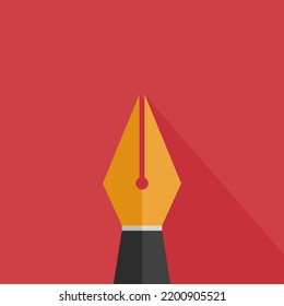 Fountain Pen Logo With Flat Design On Red Background