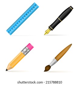 Fountain pen, marker, pencil and brush. Vector illustration