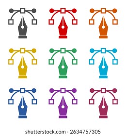 Fonte caneta nib ícone de design plano isolado no fundo branco. Definir ícones coloridos