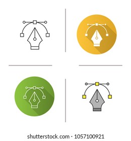 Fountain pen nib icon. Computer pen tool. Drawing. Flat design, linear and color styles. Isolated vector illustrations