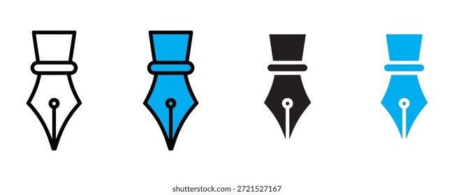 Fountain pen nib icon set vector on white background. pen, writing, stationery, office supplies, drawing symbol. vector illustration.