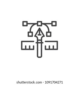 Fountain pen nib and ruler outline icon. linear style sign for mobile concept and web design. Creativity and design simple line vector icon. Symbol, logo illustration. Pixel perfect vector graphics