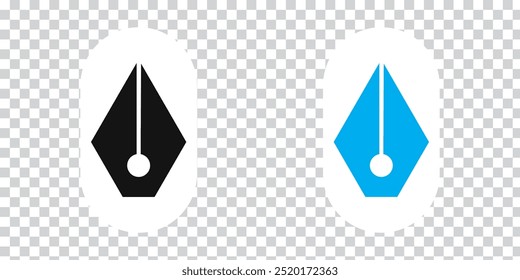 Fountain pen nib or tip line writing icon set. Fountain pen nib icon on PNG background. Vector Illustration.