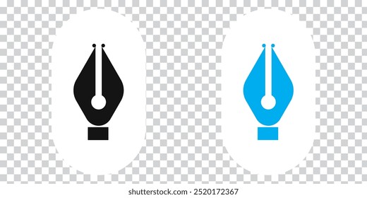 Fountain pen nib or tip line writing icon set. Fountain pen nib icon on PNG background. Vector Illustration.