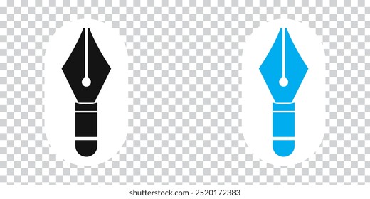 Fountain pen nib or tip line writing icon set. Fountain pen nib icon on PNG background. Vector Illustration.