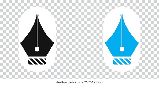 Fountain pen nib or tip line writing icon set. Fountain pen nib icon on PNG background. Vector Illustration.