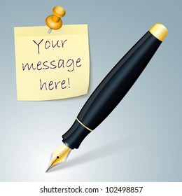 Fountain pen and note on the paper. Vector