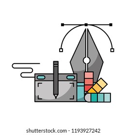 fountain pen with objects for graphic design