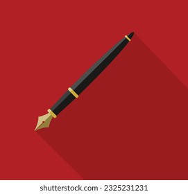 Pluma de fuente sobre fondo rojo. Vector.
