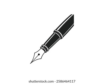 Fountain Pen on White Background, Classic Writing Pen, Elegant Ink Pen for Text