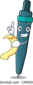 Fountain pen Scroll cartoon character holding menu ready to serve