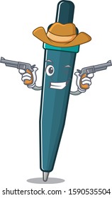 Fountain pen Scroll mascot performed as a Cowboy with guns