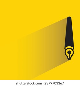 fountain pen with shadow on yellow background