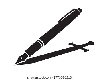 Fountain Pen Shadow Sword Mightier Than the Sword Press Freedom Concept. Suitable for Press freedom, Censorship, Journalism, May 3, World Press Freedom Day.
