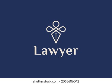 fountain pen shaped line outline logo for law firms. Vector illustration template.
