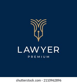 fountain pen shaped line outline logo for law firms. Vector illustration template.