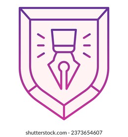 Fountain pen in shield flat icon. Copyright protection emblem violet icons in trendy flat style. Fountain pen bage gradient style design, designed for web and app. Eps 10