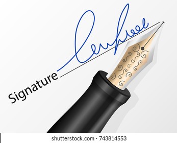 Fountain pen and signature on a sheet.