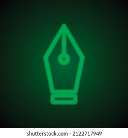 Fountain pen simple icon. Flat desing. Green neon on black background with green light.ai