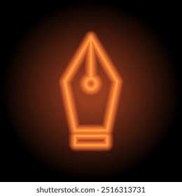 Icono simple de la pluma estilográfica. Diseño plano. Neón naranja sobre fondo negro.ai