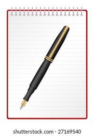Fountain pen and spiral notepad. Vector illustration.