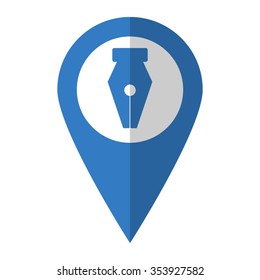 Fountain pen - vector icon; blue map  pointer