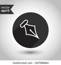 Fountain pen vector icon. Pen vector flat sign. EPS 10 symbol. Round icon design with shadow