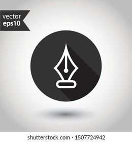 Fountain pen vector icon. Pen vector flat sign. EPS 10 symbol. Round icon design with shadow