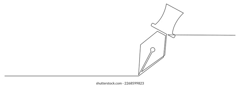 Pluma de fuente escribiendo dibujo de línea continua. Símbolo educativo lineal. Ilustración vectorial aislada en blanco.