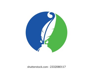 Fountain pen writing logo design, Vector design concept