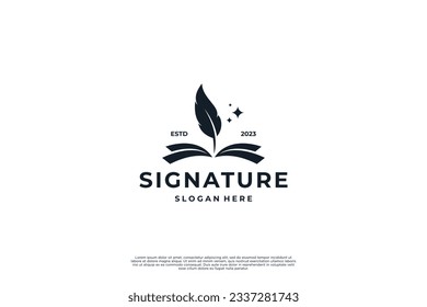 Fountain pen writing logo design. Nib pen and signature logotype.