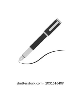 Fountain pen writing paper with black ink. Flat design vector illustration isolated on white background.