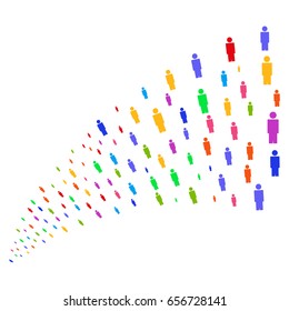 Fountain of person icons. Vector illustration style is flat bright multicolored iconic person symbols on a white background. Object fountain constructed from pictograms.