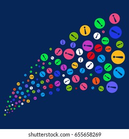 Fountain of problem symbols. Vector illustration style is flat bright multicolored problem iconic symbols on a blue background. Object salute created from confetti icons.