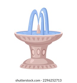 Fountain with reservoir and jets of water. Isolated decorative rounded well with fluid and streams. Decoration for exterior. Vector in flat cartoon illustration