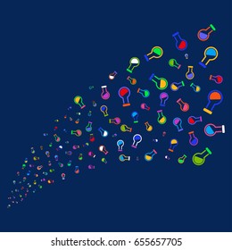 Fountain of retort icons. Vector illustration style is flat bright multicolored retort iconic symbols on a blue background. Object fountain made from scattered pictographs.