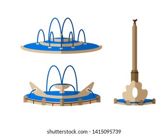 Fountain set vector flat illustration