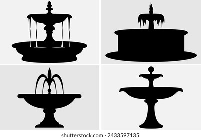 Fountain silhouette, Fountains vector black silhouette.