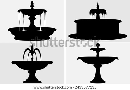 Fountain silhouette, Fountains vector black silhouette.