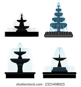 Fountain silhouettes set . Vector illustration.