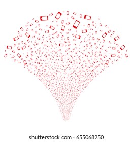 Fountain of smartphone icons. Vector illustration style is flat red iconic symbols on a white background. Object fountain combined from random design elements.