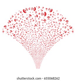 Fountain of space antenna icons. Vector illustration style is flat red iconic symbols on a white background. Object stream created from confetti design elements.