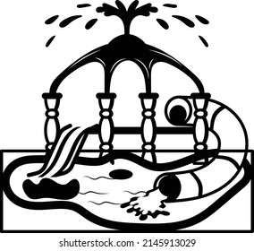 Fountain Splash with Pipe vector icon design, water world symbol, recreation play ground Sign, Amusement or theme park stock illustration, Lazy River Pool with Tube Concept,