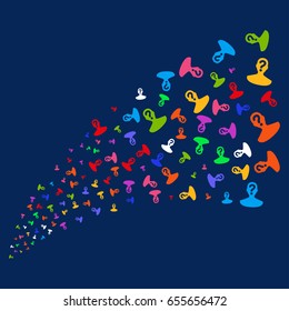 Fountain of unknown person icons. Vector illustration style is flat bright multicolored unknown person iconic symbols on a blue background. Object fountain done from confetti design elements.