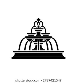 Fountain vector icon. flat water fountain symbol or sign for pool, lake and park. silhouette of classic park fountain for your design or logo template. isolated illustration of a water fountain in a solid black color against a white background.