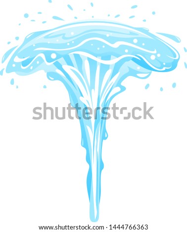 Fountain of vertical water pressures with plashes in side view isolated, liquid leakage illustration, stream of fountain beats up and falls down with water splashes