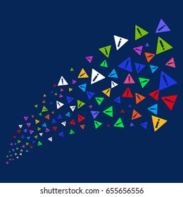 Fountain of warning icons. Vector illustration style is flat bright multicolored warning iconic symbols on a blue background. Object fountain organized from confetti design elements.